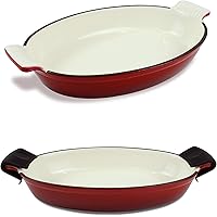 1.58 Qt Enameled Cast Iron Oval Roaster, Casserole Dish, Lasagna Pan, Deep Roasting Pan, for Cooking and Baking - Small…