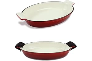 CRUCIBLE COOKWARE 1.58 Qt Enameled Cast Iron Oval Roaster, Casserole Dish, Lasagna Pan, Deep Roasting Pan, for Cooking and Baking - Small 13.4" x 8.46" - Red