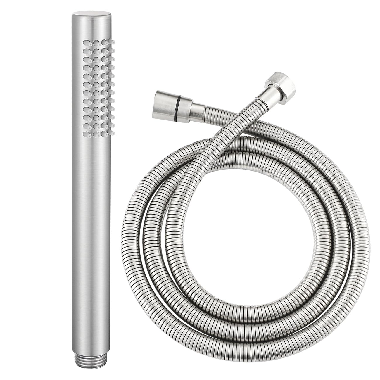 Muxios High Pressure Brass Round Handheld Shower Head Water Saving Shower Head with with Hose Flexible Stainless Steel 150cm Single Function Brushed Nickel Fnish Including Washer