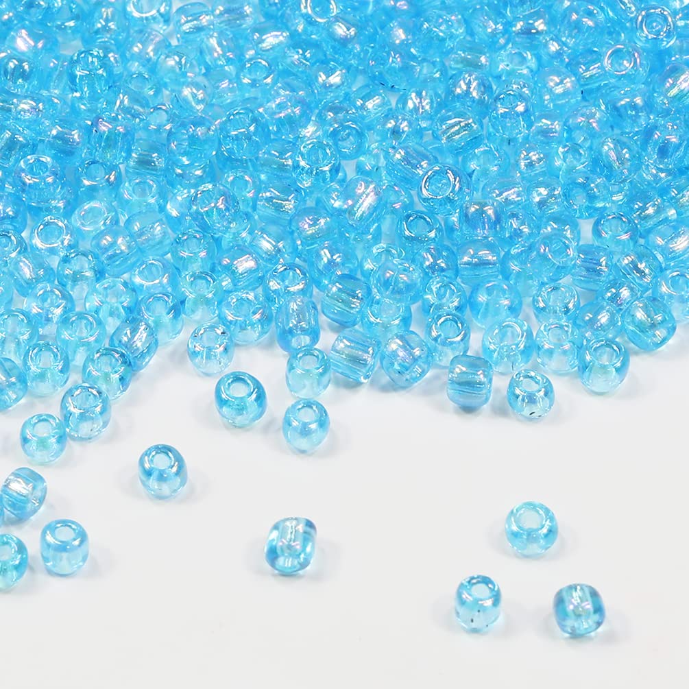 Tibaoffy Transparent Blue Colorful Beads Size 6/0 Crafts Glass Seed Beads 4mm for Jewelry Making (Total About 100g About 1200pcs)