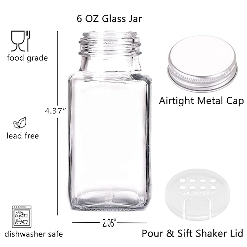 SWOMMOLY 30 Glass Spice Jars oz Empty Square Spice Bottles with 703 Spice  Labels, Chalk Marker and Funnel Co