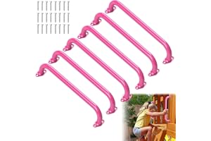 SUNSHINE FARMRE 17.3 Inch Safety Playground Handles Metal Kids Indoor Outdoor Climbing Monkey Bars Swing Set Accessories Grab Handle Playset Hand Grips for Playhouse, Treehouse, Jungle Gym (Pink, 6 Pack)
