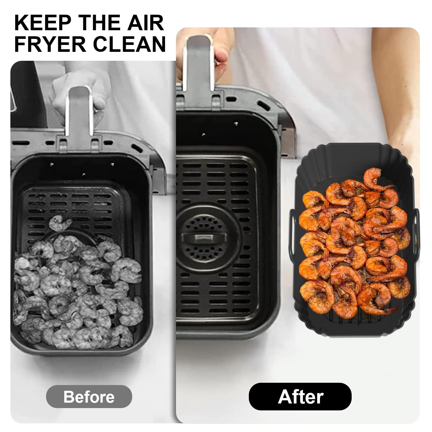 Silicone Air Fryer Liners 2 Pack, Reusable Compatible for Ninja Foodi DZ201, DZ401, DZ550, DZ302, COSORI 9QT, Chefman, Instant, and 6-in-1 8-10QT Dual Baskets