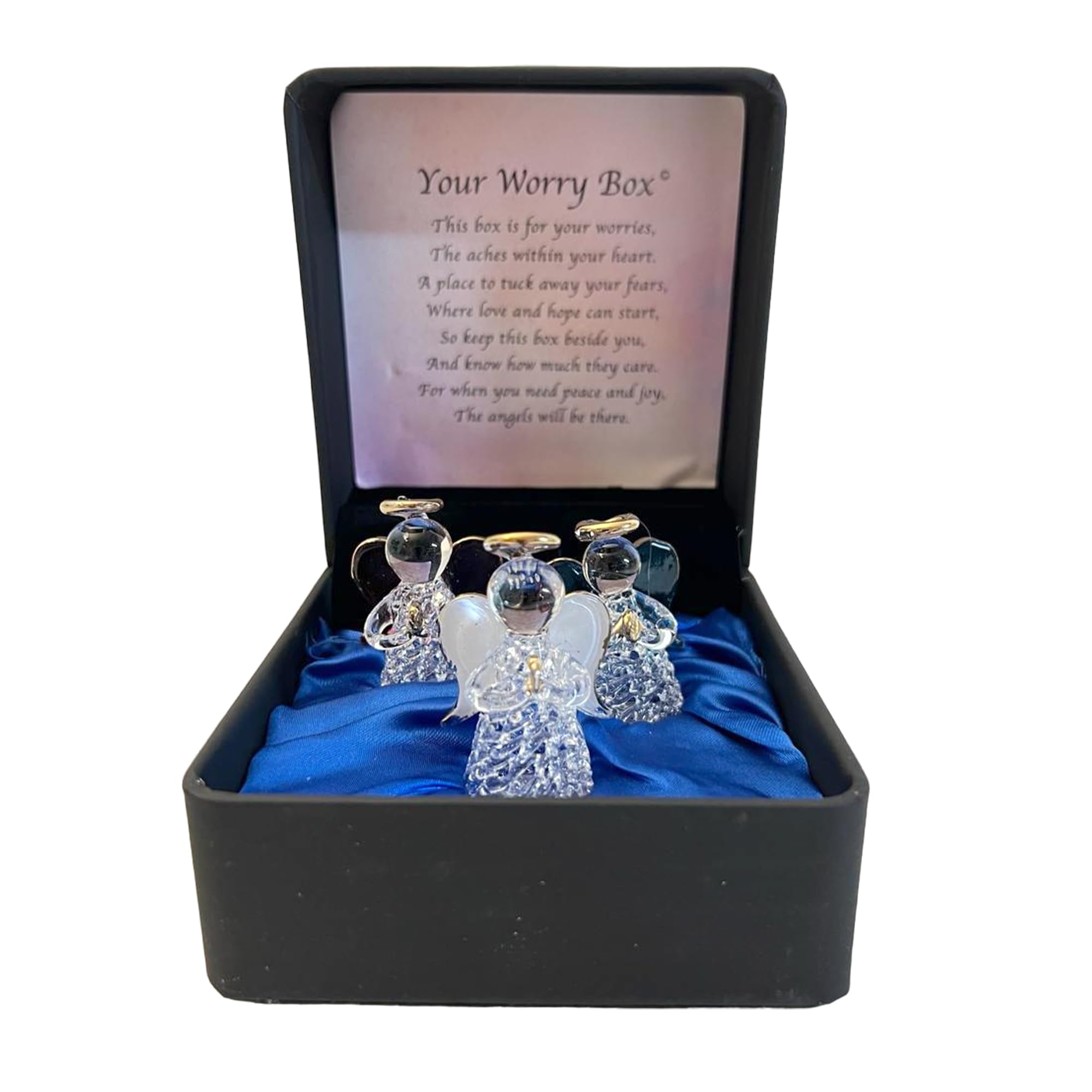 Angels worry box | Mindfulness box | Spiritual gifts | |mental health | guardian angel worry box for your loved ones | Includes 3 glass worry angels with gilded wings