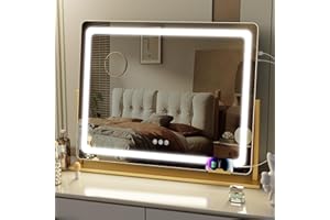 Gvnkvn Makeup Vanity Mirror with USB Charging Port 22.8" x 18.2" Large LED Makeup Mirror, Desk Mirorr with Lights, Light up Mirror with 10X Magnification and, Dimmable 3 Modes, Touch Screen Control