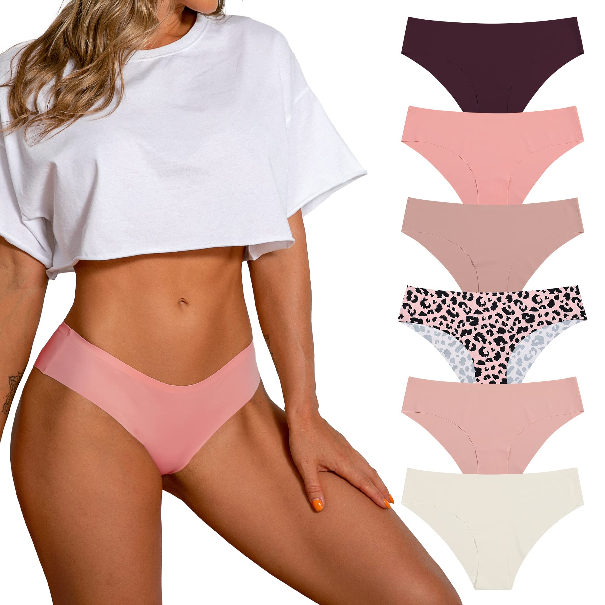 thumbnail image 2 of 6 Pack Women's Seamless Bikini Underwear – No Show, Breathable, Printed Hipster Panties, Assorted 2 of 14