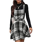 OYOANGLE Women's Sleeveless Plaid Suspender Dress Criss Cross Back Ruffle Short Pinafore Dresses