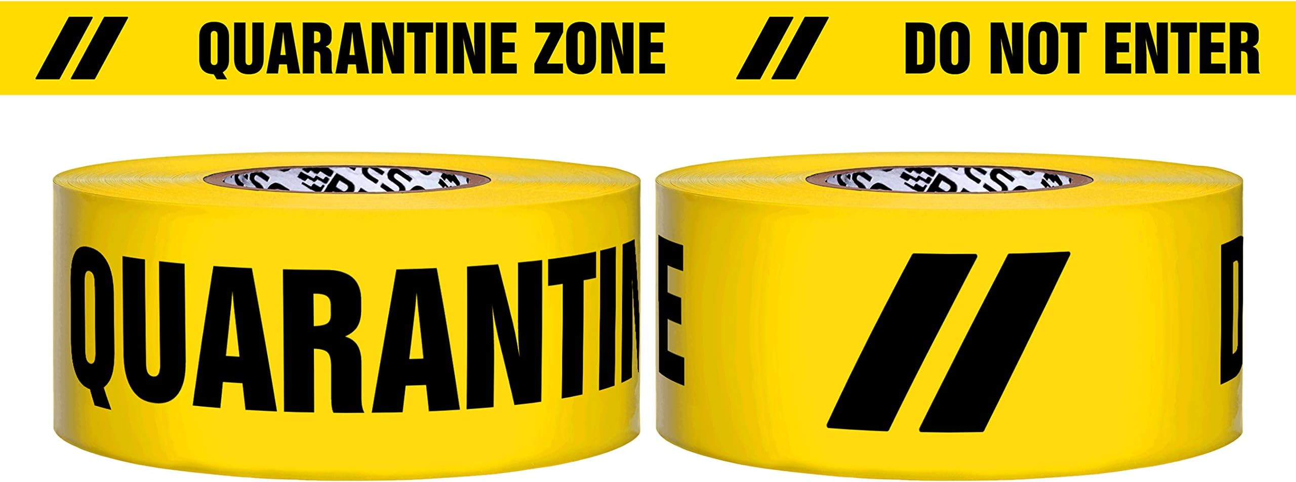 [NO ADHESIVE] Presco Premium Printed Barricade Tape [3 mil thick]: 3 in. x 1000 ft. (Yellow with Black "QUARANTINE ZONE DO NOT ENTER" printing)