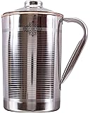 Indian Art Villa Lining Design Steel Copper Jug Pitcher; Drinkware and Serveware; Good Health Benefits (2000 ml)