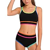 Svreeyer Teen Girls Swimsuit Color Block Sporty Bikini Sets with Cover Up Skirt 3 Piece Bathing Suit Size 7-16 Years