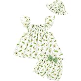 Coco&RARA Toddler Girl Clothes Cute Print Outfits Ruffle Tops + Bloomers Shorts + Hat 3-Piece Set 6 Months - 4 Years