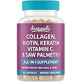 Droppels Collagen Capsules – Advanced Collagen + Biotin + Keratin + Vitamin C – Hair, Skin, Nails & Joints Support – 60 Count Dietary Supplement