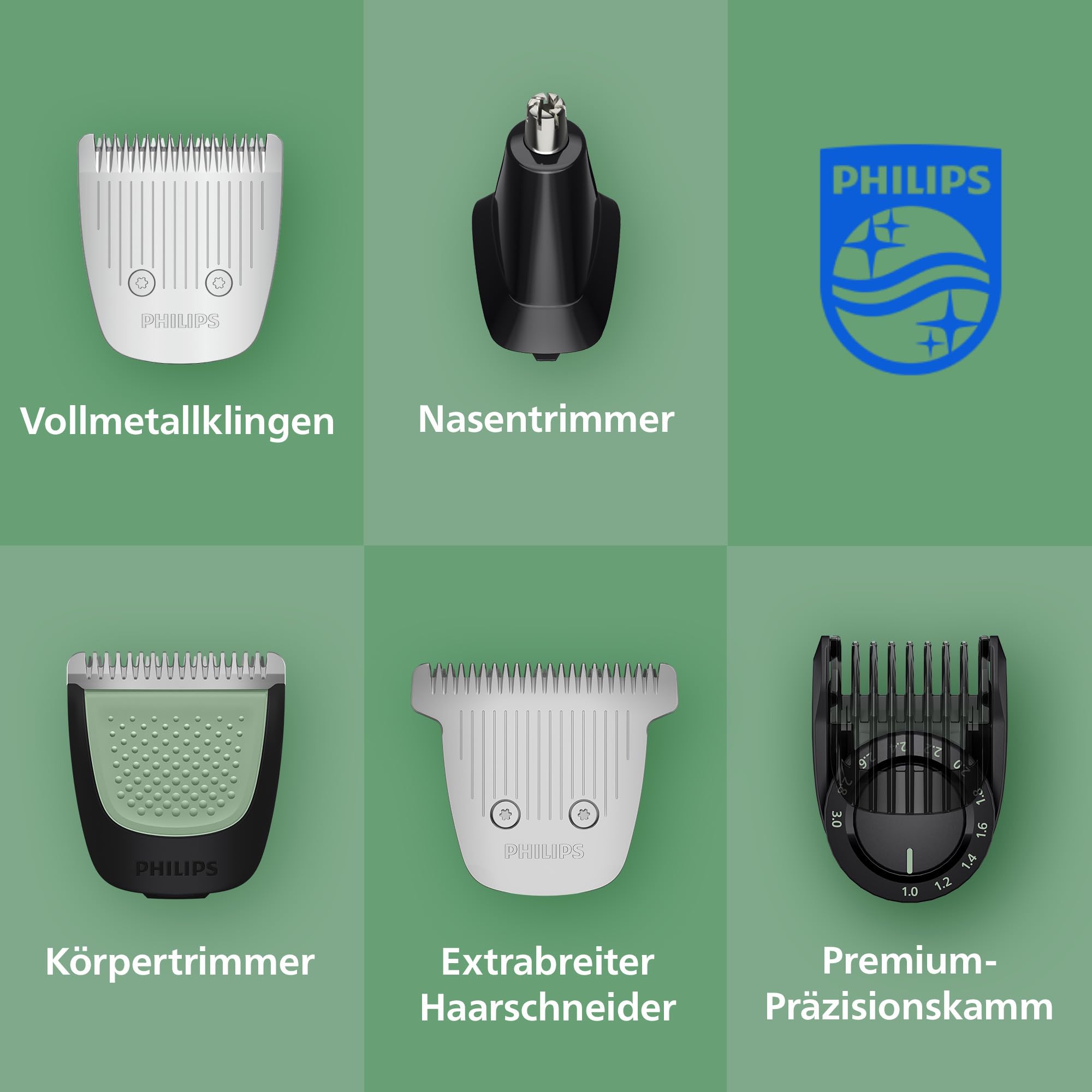 PHILIPS Multigroom Series 9000 All-in-One 23-teiliger Barttrimmer, Haarschneider, und OneBlade-Trimmer – Komplettes Pflegeset für Gesicht, Kopf und Körper, 27 Längeneinstellungen (0,2–20mm), MG9561/30 4