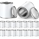 Vesici 16 Pack Empty Metal Paint Cans with Lids 0.84 Pint Paint Can Empty Unlined Can Small Multipurpose Metal Pail Buckets Storage Containers for Crafts DIY Project Adhesives(White)