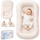 Kest Nest Baby Lounger, Infant Support Cushion 0-24 Months, White | Breathable Cotton, Machine Washable Cover, Infant Lounger, Home and Travel, Portable Tummy Time Mat, Baby Registry Gift