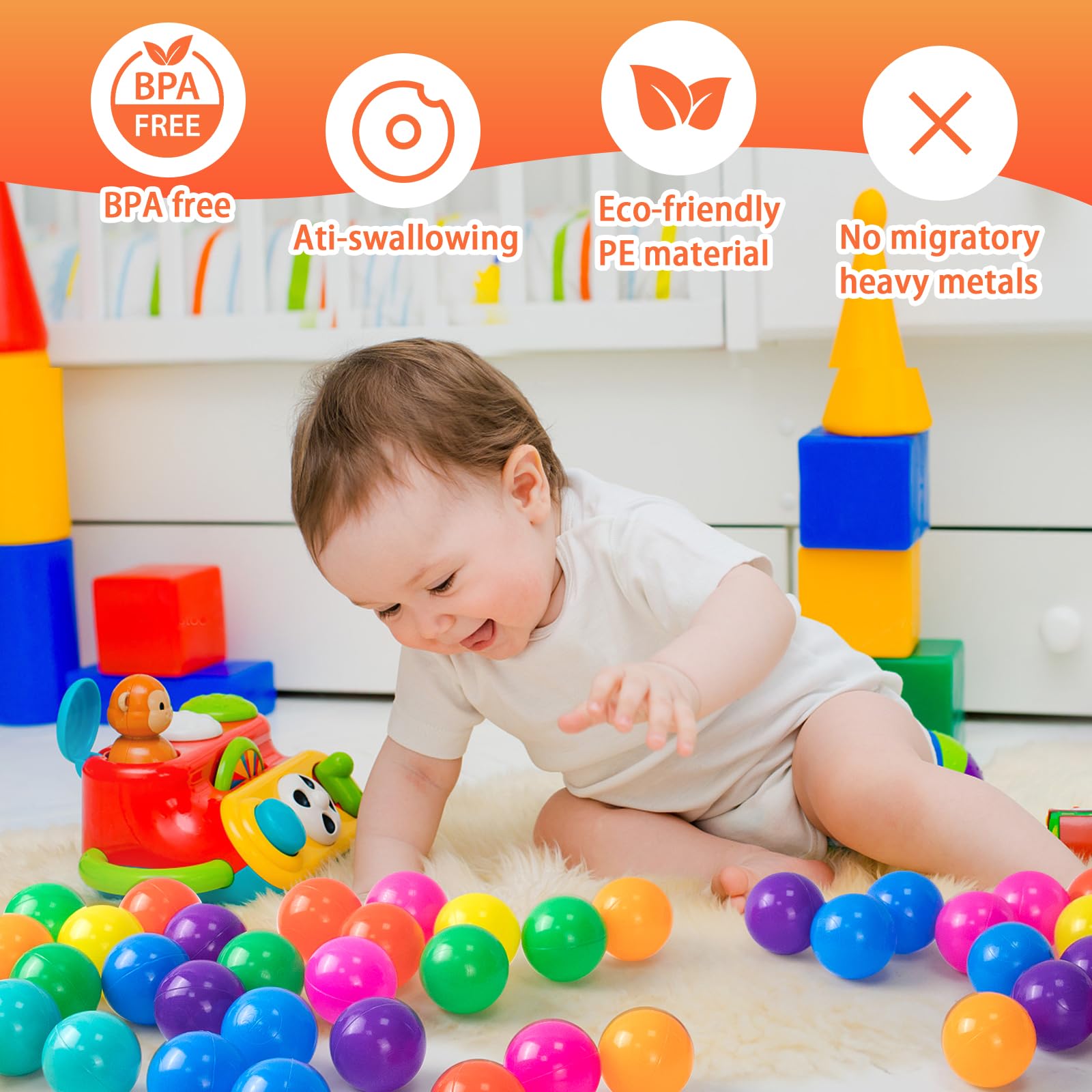 Markdang 170 PCS Ball Pit Balls 2.1-2.2” Free Crush Proof Plastic Ball for Baby and Toddler -8 Bright Colors with Zip Storage Bag,Baby Pool Water Toys,Kiddie Pool