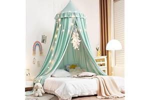 Kertnic Decor Canopy for Kids Bed, Soft Smooth Playing Tent Canopy Girls Room Decoration Princess Castle, Dreamy Mosquito Net Bedding, Children Reading Nook Canopies in Home (Green)