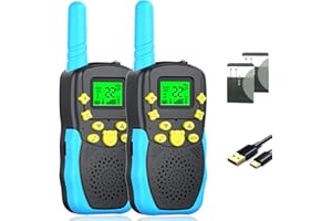 POKPOW Walkie Talkies for Kids Rechargeable 2 Pack Long Range 22 Channels 2 Way Radio Outdoor Kids Toys for Ages 3-12 Camping Hiking Birthday Xmas Easter Gifts for Boys Girls (Black)