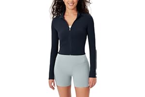 ODODOS Women's Full-Zip Athletic Jacket Cloud Feeling Soft Long Sleeve Slim-Fit Running Gym Workout Yoga Cropped Tops