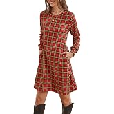 Kikibell Women's Knit Dress Long Sleeve Casual Crew Neck Tunic Dresses with Pockets Button Side Fall Winter Trendy Outfits