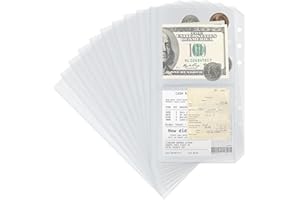 DAJINO 10 Pack Multi-Compartment Zippered Clear Binder Pocket Sleeves for 6 Ring A6 Binder - Divided Zipper Pouch Money Cash Saving Budget Binder Insert Refill Card Page Protectors Loose Leaf Bags (2-Pocket)