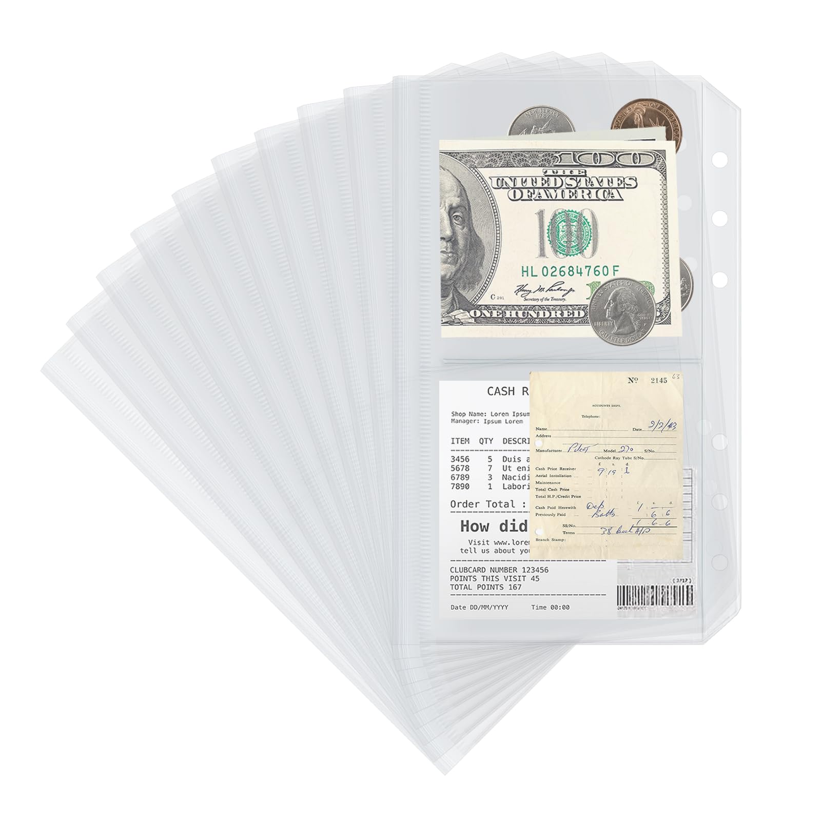 Photo 1 of 10 Pack Multi-Compartment Zippered Clear Binder Pocket Sleeves for 6 Ring A6 Binder - Divided Zipper Pouch Money Cash Saving Budget Binder Insert Refill Card Page Protectors Loose Leaf Bags (2-Pocket)