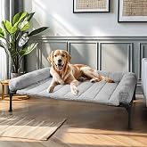 Veehoo Elevated Dog Beds Large Sized Dog with Fluffy Plush Bolster Cushion | Orthopedic Raised Dog Beds for Indoor Outdoor, Soft Pet Sofa Cot with Removable Washable Mat, No-Slip Feet, 42" x 30", Grey