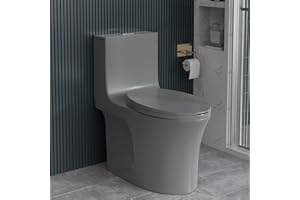 WIIS' IDEA One Piece Toilet, 1/1.6 GPF Dual Flush Toilet with 15.1"W Soft-Close Seat, 17" Comfort Height Seat, Modern American Standard Elongated Toilet for Bathrooms, 12" Rough-in (Matte Grey)