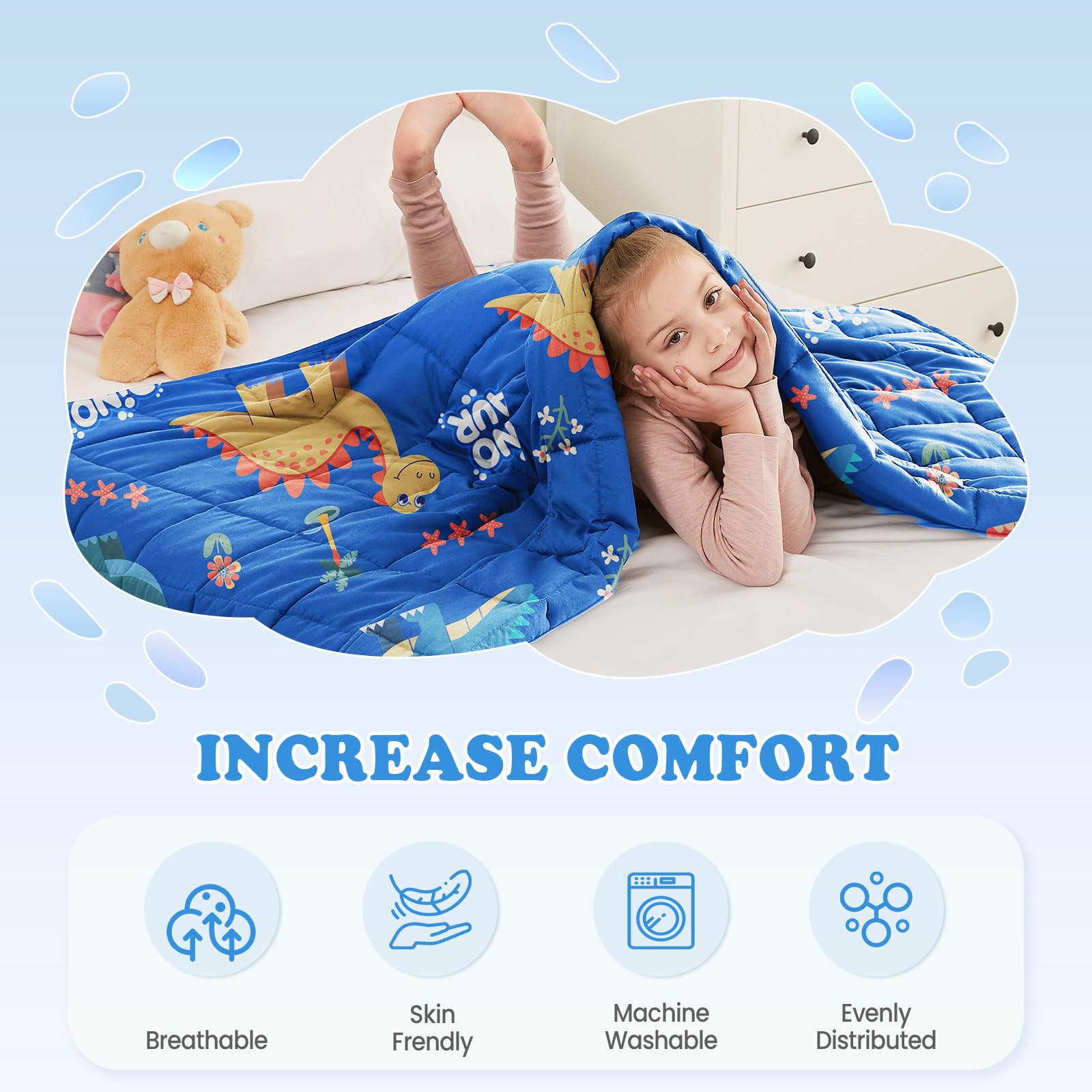 HOSUKKO Weighted Blanket - 5 lbs Blue Dinosaur Heavy Blanket - Breathable Blanket(36 * 48 inches, 5 lbs)