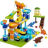 Marble Run Building Blocks Ages 3+, 121 PCS STEM Toy with 6 Dinosaurs | 2 Baseplates &amp; Step-by-step Guide, Sturdy Construction Set, Christmas &amp; Birthday Gift for Boys and Girls Ages 3 4 5