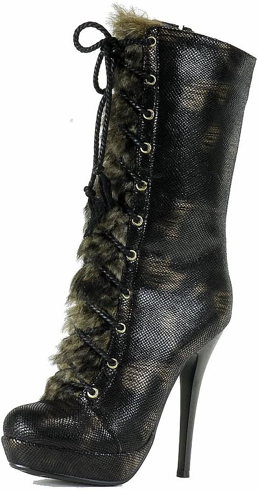 Italina Women's Fashion Lace Up Mid-Calf Stilleto Boots BD2507 Shoes (7, Black)