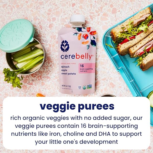 CEREBELLY BABY FOOD POUCHES – ORGANIC VEGGIE PUREES FOR TODDLERS | NO ADDED SUGAR, FIBER, NON-GMO | BLENDED TODDLER POUCHES | 4 OUNCE BPA-FREE POUCH | SPINACH APPLE SWEET POTATO | 1 COUNT