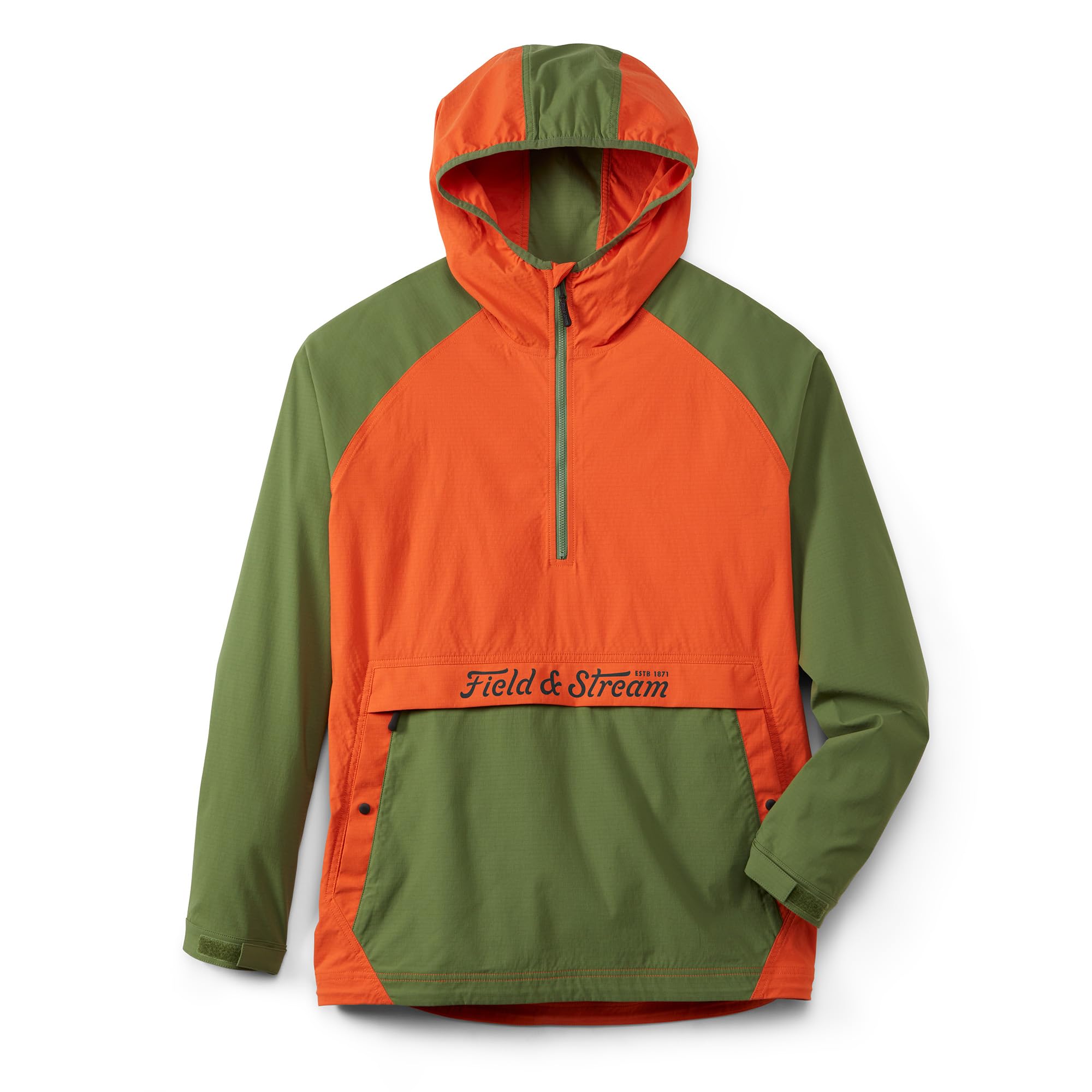 Field & Stream Men’s Cloud Cover Nylon Anorak Jacket, Orange/Dark Olive, Small