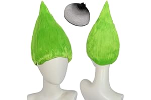 JoneTing Adult Unisex Green Wig【+Wig Cap】 for Halloween Bright Green Cosplay Wig for AnimeShort Wavy Synthetic Hair Wigs for Women Funny Colored Wig for Adult Peluca Violeta