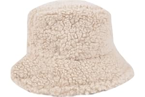 ChezAbbey Faux Fur Bucket Hat, Fuzzy Furry Winter Warm Fisherman Cap, Fluffy Teddy Sherpa Clothe Hats for Women Men Girls