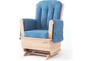 Foundations SafeRocker Standard Glider Rocker - Baby Feeding and Rocking Chair for Nursery, Daycare Environment - Nursery Rocking Chairs with Wood Skirt Base - Blue Microfiber