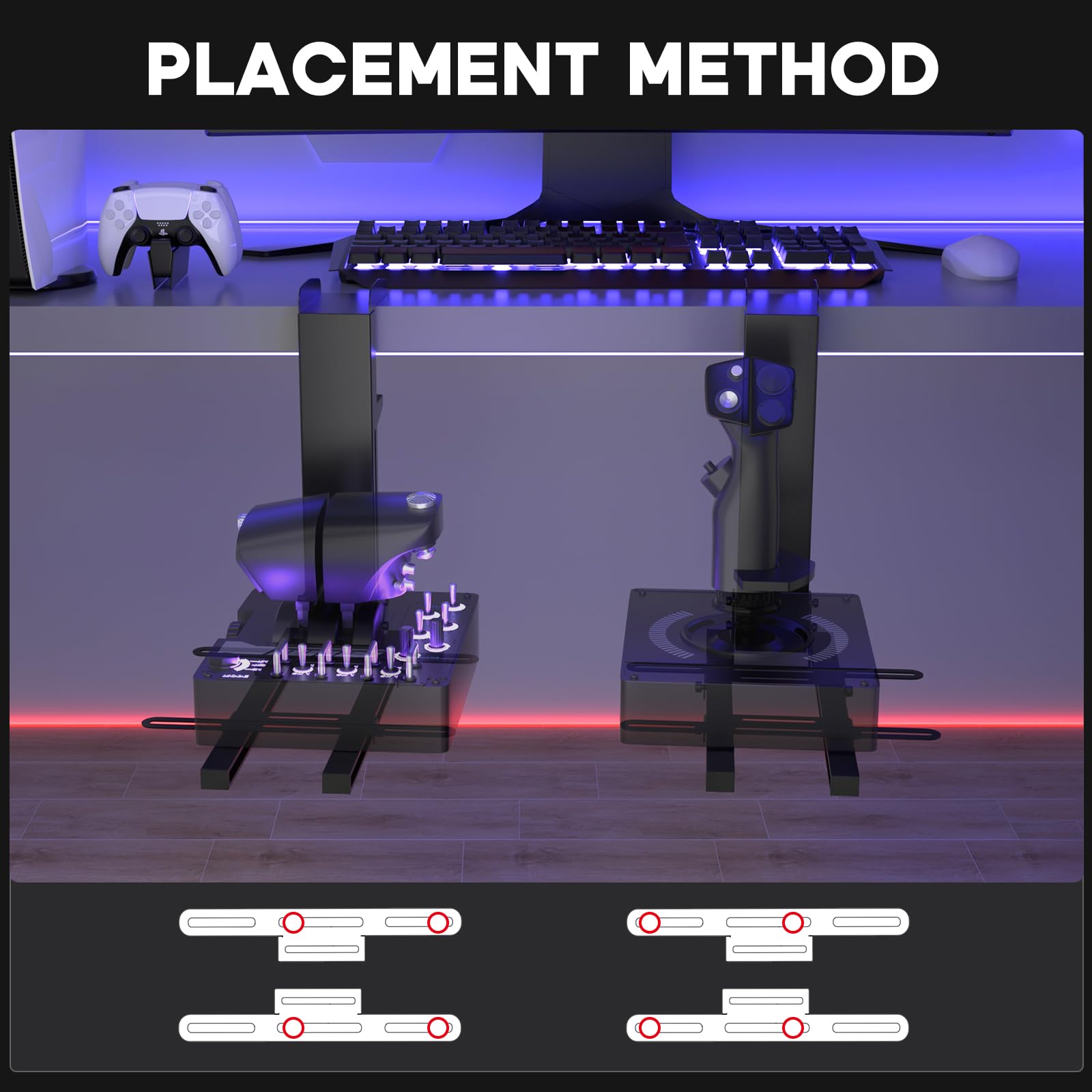 DIWANGUS Hotas Mount Foldable Desk Mount for Flight Joystick Throttle Hotas Joystick Mount for X52/X52 Pro/X56 T16000M/HOTAS Warthog/T Flight One/4/TCA/VKB Gladiator NXT/VPC WARBRD（2PCS）