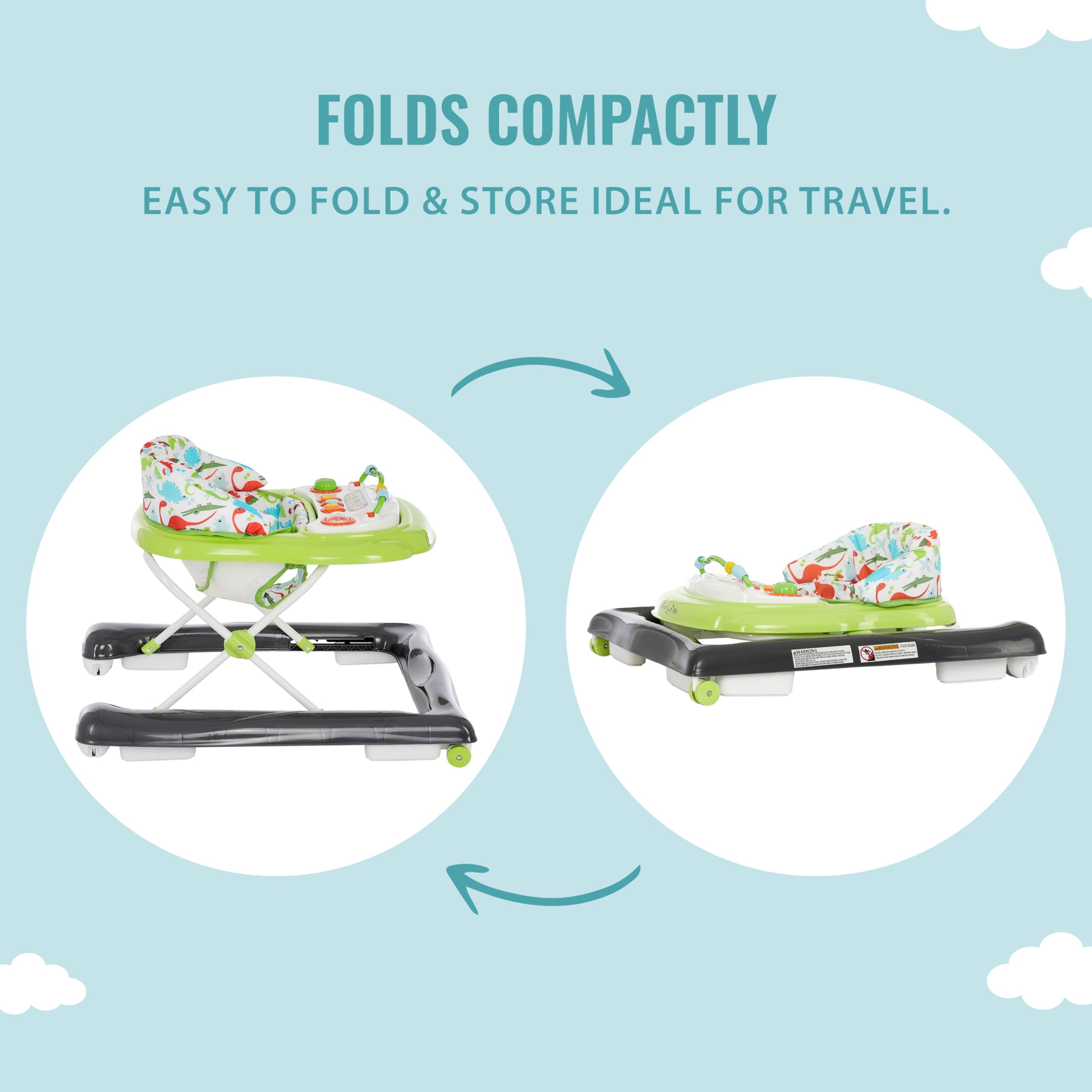 Dream On Me 2-in-1 Ava Baby Walker, Easy Convertible Baby Walker, Walk Behind, Height Adjustable Seat, Added Back Support, Detachable Slate, Green