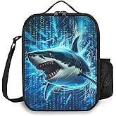 Shark Lunch Box Insulated Lunch Bag for Women Men Reusable Large Capacity Lunchbox with Shoulder Strap Small Leakproof Cooler Food Bento Tote Bag for Work Travel Picnic