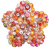 VICTLOV 60 Pieces European Large Hole Spacer Beads Charm Fairy Wands Beads Rhinestone Lampwork Beads Supplies for Bracelets Jewelry Making (Orange)