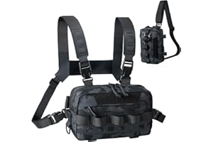 LibSkyln Outdoor Chest Bag for Men, Water-Resistant Fishing Chest Pack, Tactical Vest for Running, Cycling, Hiking, Lightweight Chest Pack Rig for Sports and Workouts (Black Camo)