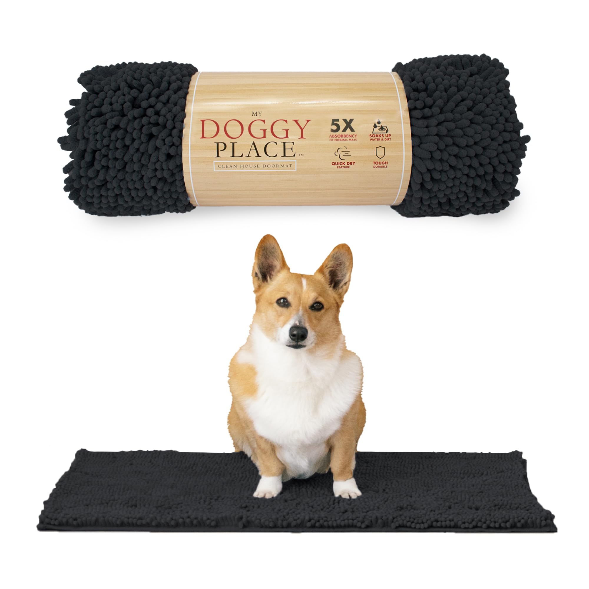 My Doggy Place - Ultra Absorbent Microfiber Dog Door Mat, Durable, Quick Drying, Washable, Prevent Mud Dirt, Keep Your House Clean (Charcoal, Medium) - 78 x 50 cm