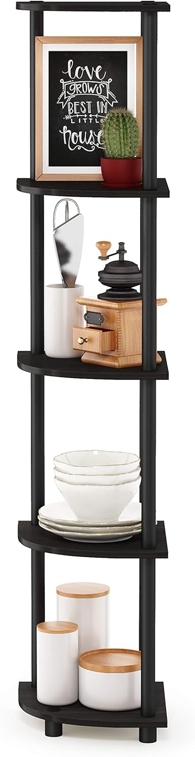 Furinno Turn-N-Tube 5 Tier Corner Shelf, Espresso/Black: Furniture & Decor