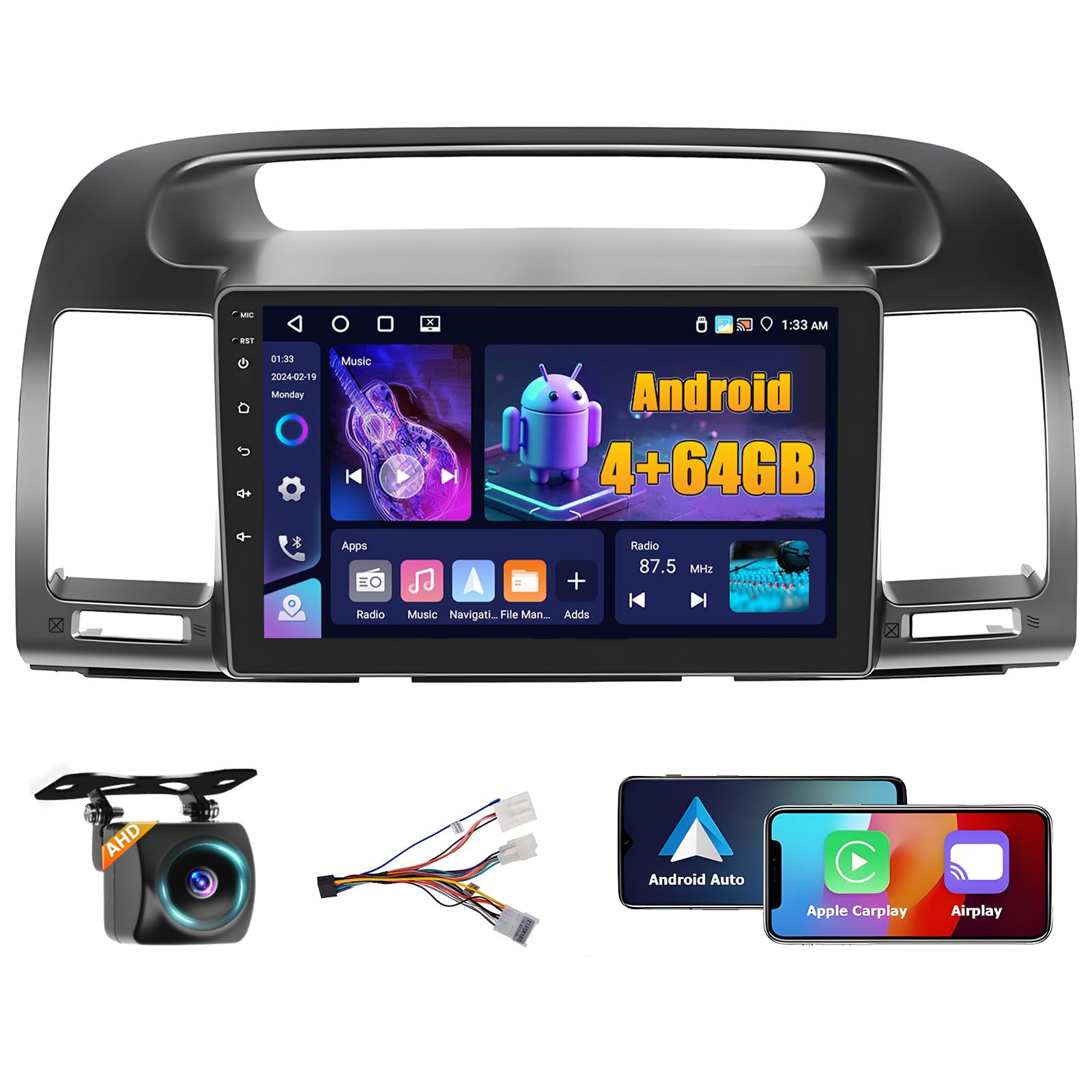Photo 1 of Fuluku 4+64GB Android 15 Car Stereo for Toyota Camry 2000-2006 Wireless Carplay Android Auto 9" Touch Screen Car Radio Dash Kit with GPS WiFi Bluetooth SWC DSP EQ Mirror Link Backup Camera