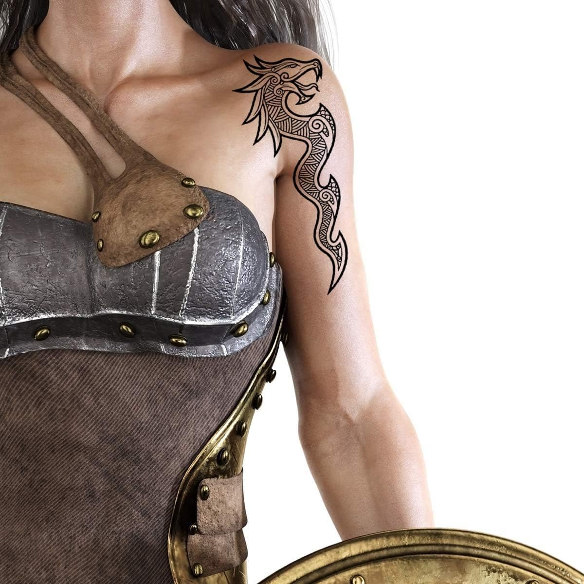 Tatodays Viking Celtic Nordic Tribal Dragons Tribal Stick on Tattoo Temporary Body Art Transfer for Women and Men Cosplay Halloween Adult Temp Tattoo for arms Shoulders Chest Back Legs sticker - Image 4