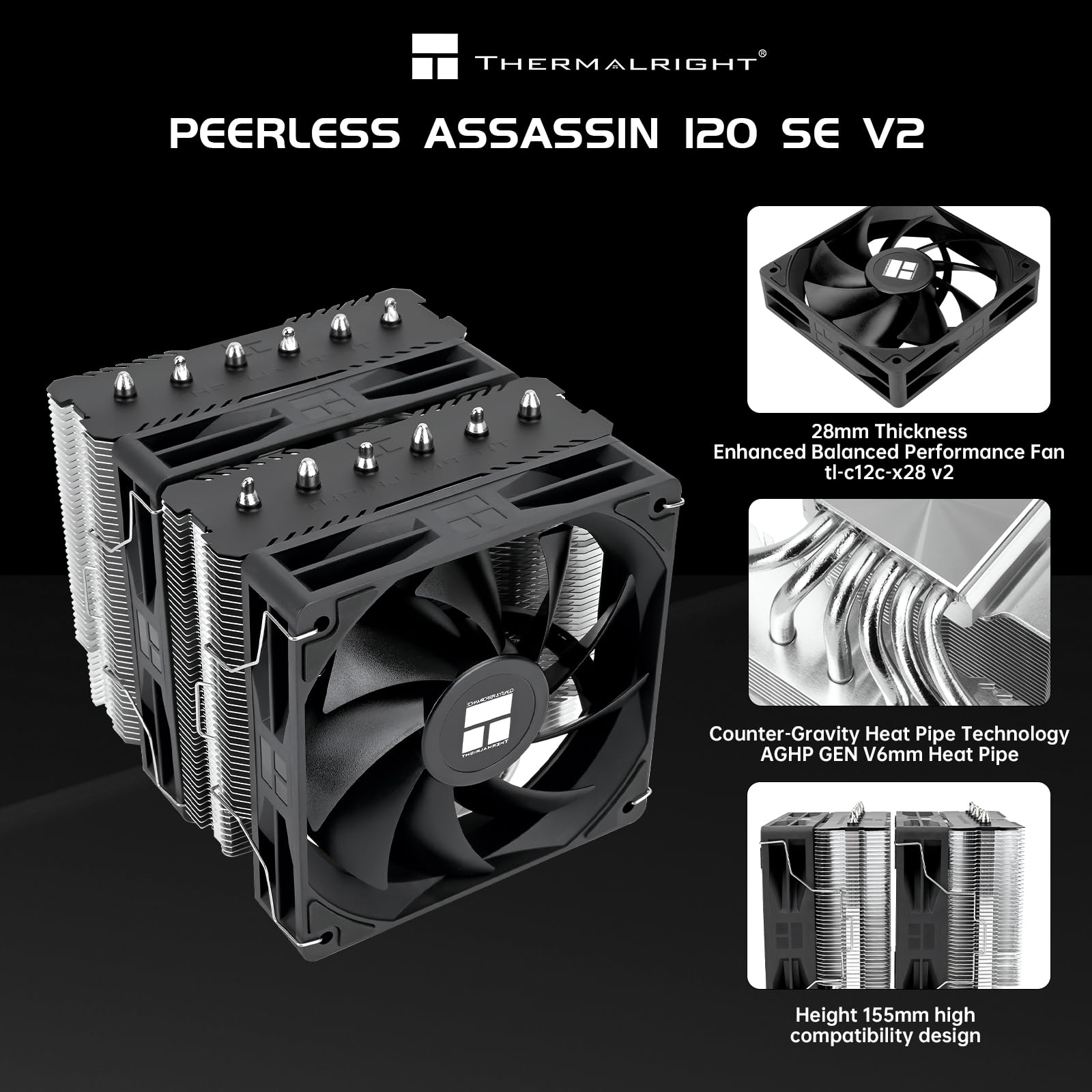 Thermalright Peerless Assassin 120 SE V2 CPU Air Cooler - 6 Heat Pipes AGHP GEN 5.0 Technology | 1850RPM PWM 120mm Fans, for Intel 1851/1700/115X/1200, AMD AM4/AM5