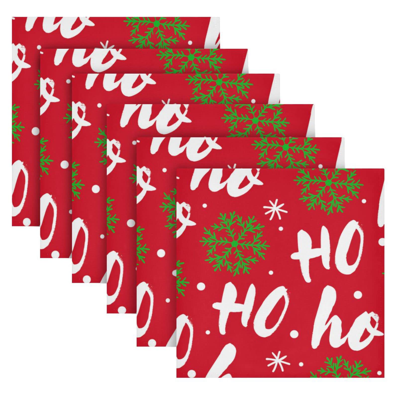 Christmas Hohoho Snowflake Cloth Napkin Washable Reusable Polyester Table Napkins Set of 6 for Home Dinner Party Holiday