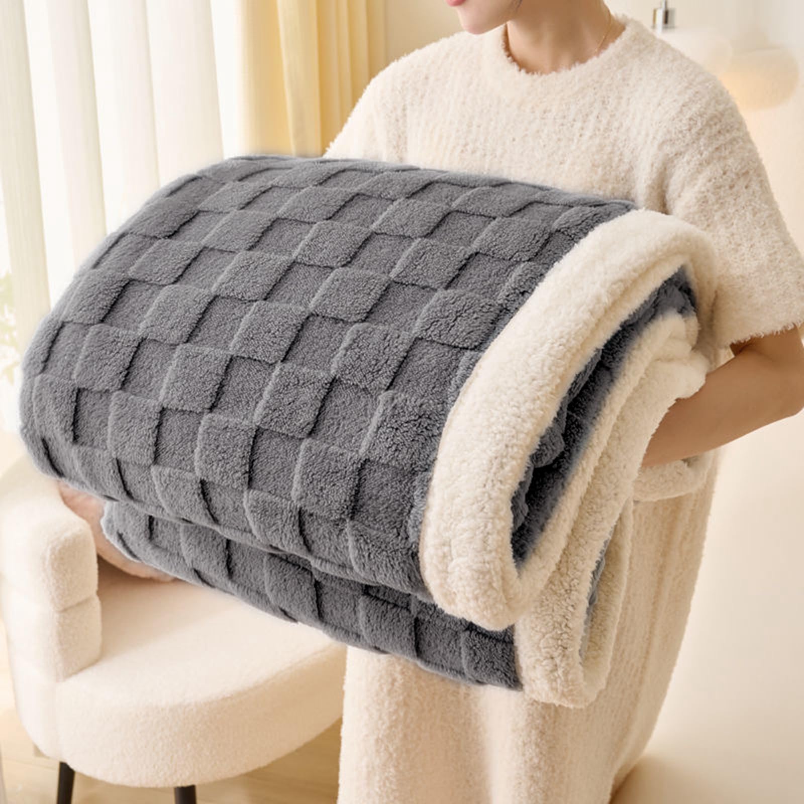 Gracelife Sherpa Blanket Throw Fleece Blanket Double, Soft Fluffy Fuzzy Warm Blanket Throws for Bed and Couch, Large Thick Blanket for All Season Use,Grey,150x200cm