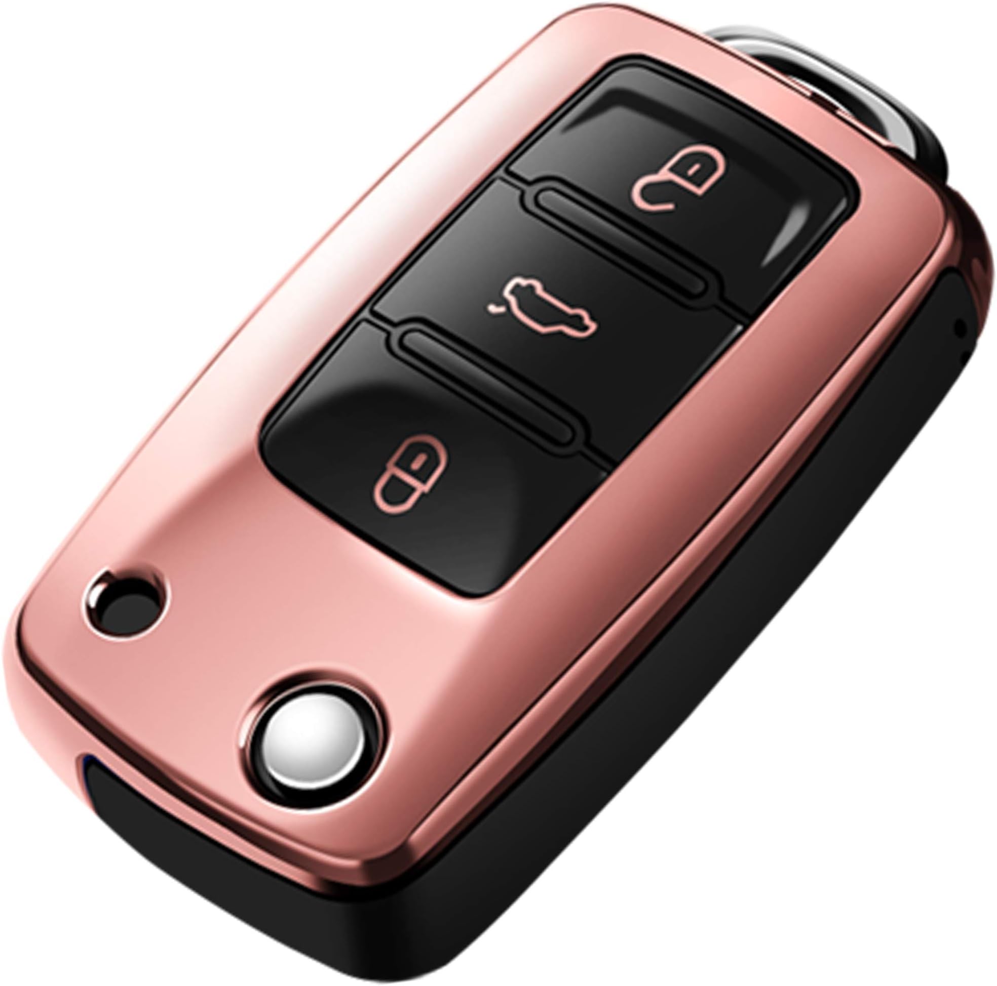 COVELL for VW Key Cover,Premium Soft TPU Protective Case Key Case for VW Volkswagen Golf Jetta Beetle Rabbit GTI CC EOS Flip Keyless Entry Smart Remote Coverage Protection Rose Gold