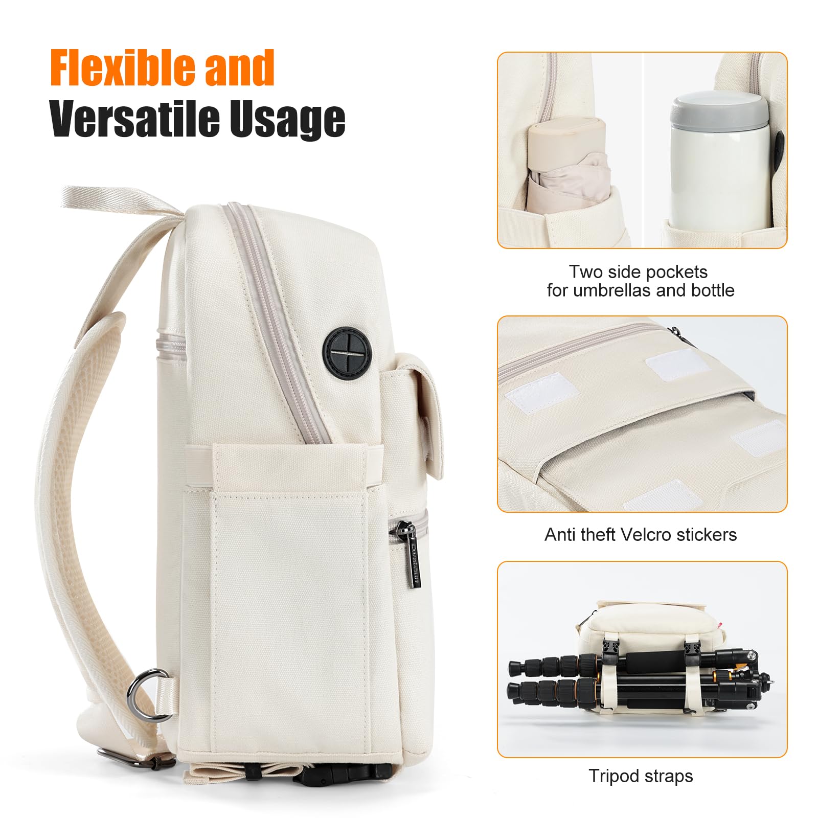 Cwatcun Camera Bag Crossbody Shoulder Messenger Camera Case, Lightweight DSLR/SLR/Mirrorless Photography Bag with Tripod Holder and Rain Cover for Canon, Nikon, Sony, Fuji Cameras, Lens Accessories